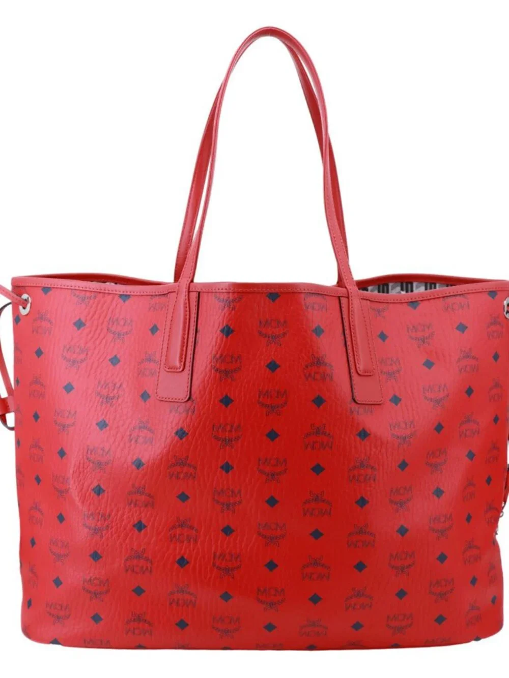 MCM Reversible Liz Large Visetos Canvas Shopper Tote Bag Red